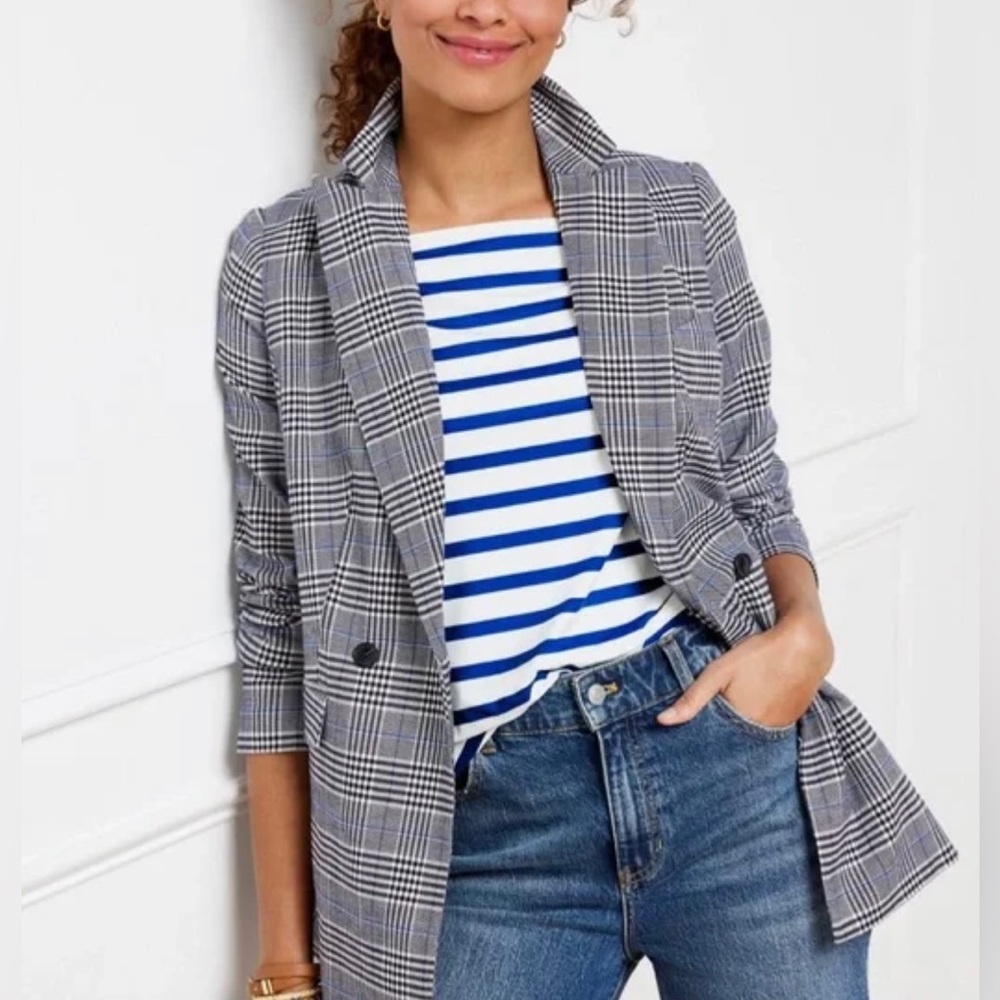 Talbots Plus Glen Plaid Double‎ Breasted Blazer Jacket long sleeve career XXL